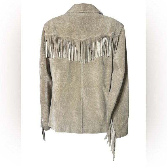 Vintage Esprit Soft Suede Leather Tan Fringe Jacket Womens L Cowgirl Ranch Lux - Picture 4 of 15